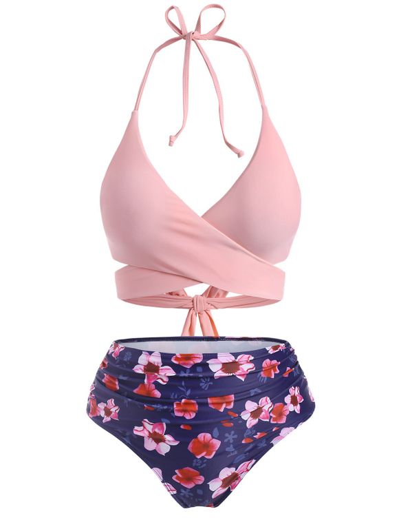 Maillot de Bain Bikini Enveloppant Floral Imprimé Grande-Taille - Rose 1X