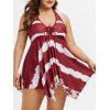 Maillot de Bain Tankini Mouchoir Teinté de Grande Taille à Col Halter - Rouge Vineux 5X