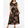 Robe Mi-Longue Fleur Imprimée de Grande Taille à Paillettes - Noir 2X