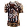 T-Shirt à Imprimé Loup Aztèque à Col Rond - Marron Camel S