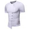 T-shirt Asymétrique en Couleur Unie avec Bouton et Poche - Blanc XL