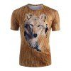 T-shirt 3D Loup Imprimé à Manches Courtes - Brun XL