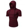T-shirt à Capuche Masque à Manches Courtes à Cordon - Rouge Vineux 3XL