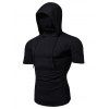 T-shirt à Capuche Masque à Manches Courtes à Cordon - Noir 3XL