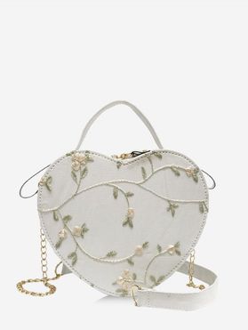 Heart Shape Embroidery Floral Crossbody Bag