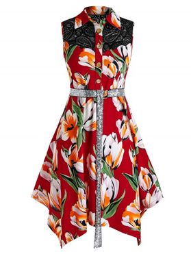 Plus Size Handkerchief Floral Print Midi Dress