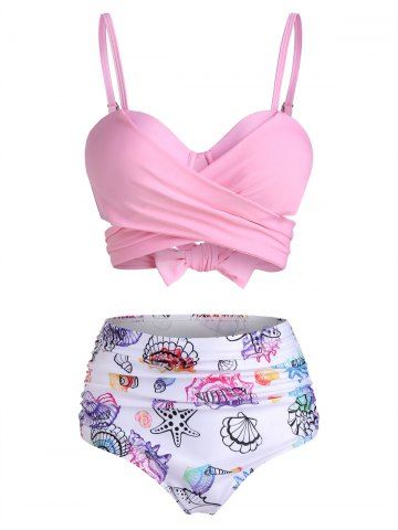 Ensemble de Bikini Enveloppé Matelassé Coquille et Etoile de Mer Imprimés