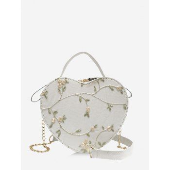 

Heart Shape Embroidery Floral Crossbody Bag, White