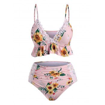 Sunflower Lace Panel Tummy Control Tankini Swimwear