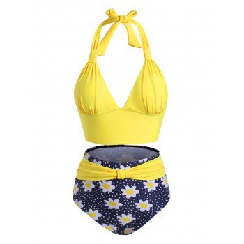 

Daisy Dotted Knotted High Waisted Plus Size Bikini Swimwear, Yellow