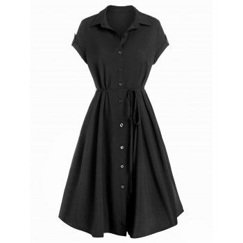 Image of Buttons Self Tie Belted Shirt Dress