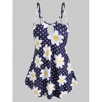 

Daisy Dotted Keyhole Strappy Plus Size Cami Top, Blue