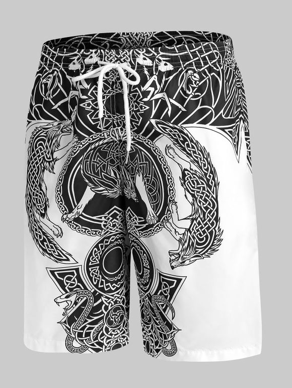 Totem Graphic Print Drawstring Shorts - WHITE M