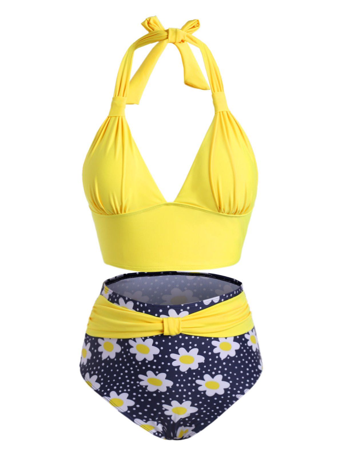

Daisy Dotted Knotted High Waisted Plus Size Bikini Swimwear, Yellow