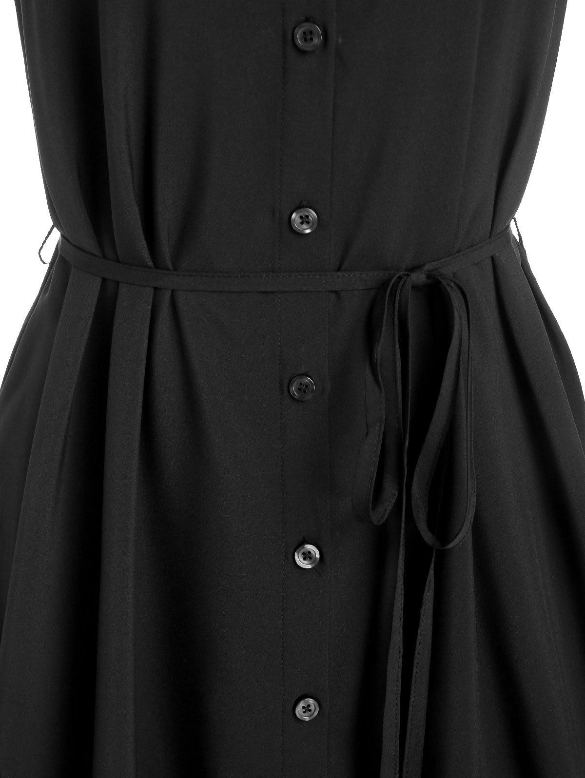 Robe Chemise Ceinturée Auto-Nouée avec Boutons - Noir L