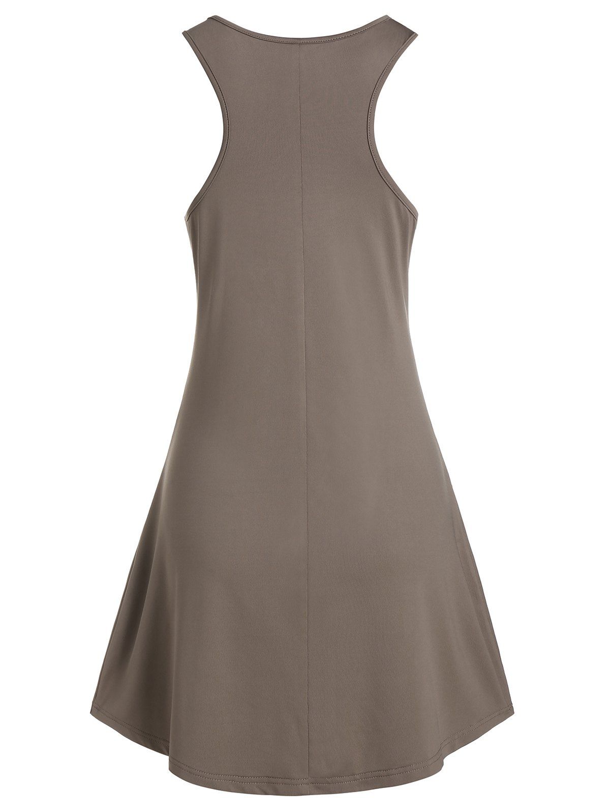 Mini Robe Ligne A Simple Plissée sans Manches - Kaki Foncé L