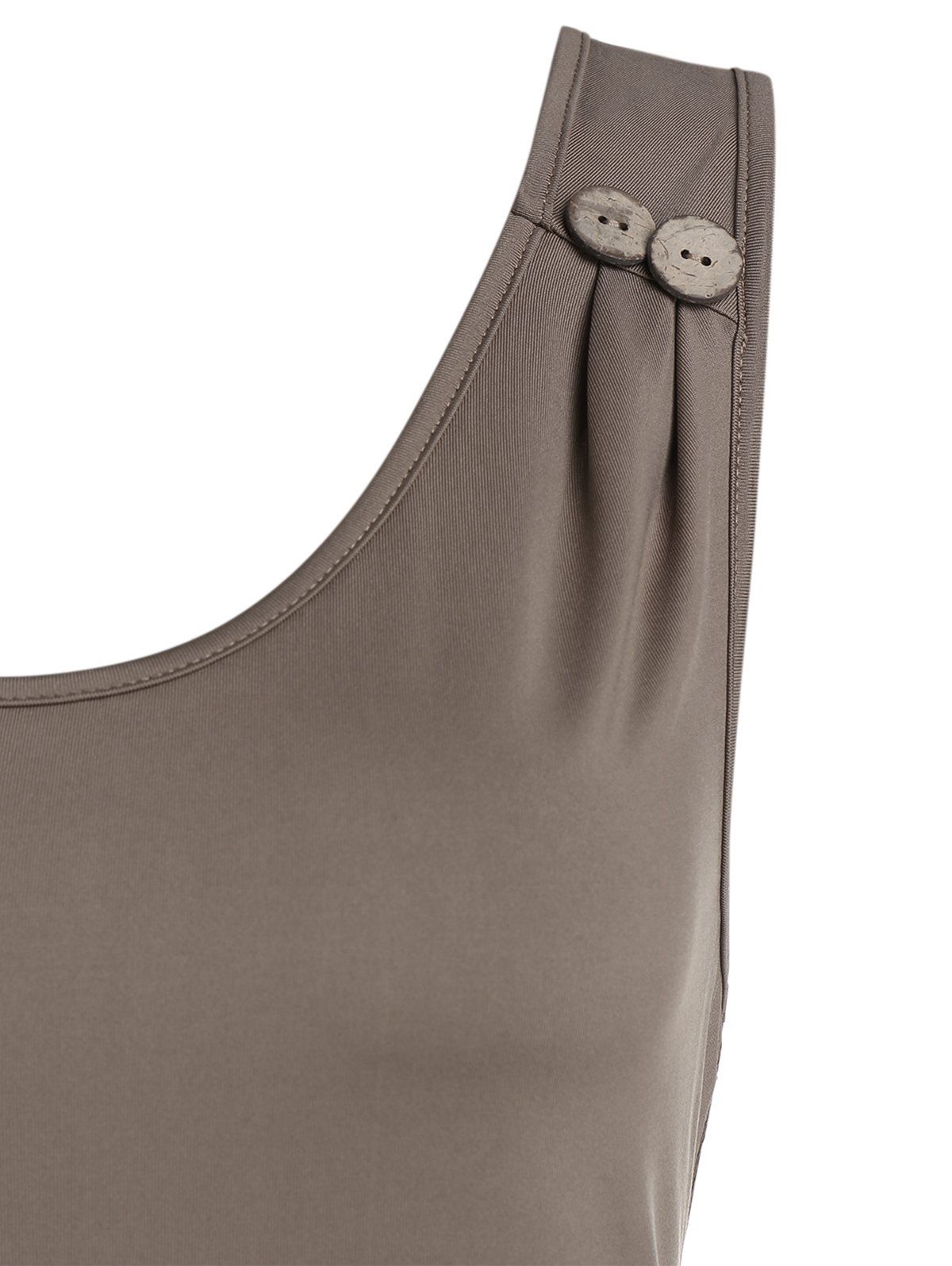 Mini Robe Ligne A Simple Plissée sans Manches - Kaki Foncé L