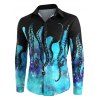 Galaxy Octopus Pattern Button Up Long Sleeve Shirt - multicolor M