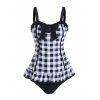 Modest Swimwear Bowknot Plaid Print Ruffled Padded Tankini Swimsuit - BLACK M