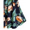 Palm Floral Print Sundress Cross Back Surplice Spaghetti Strap Summer Dress - DEEP BLUE S