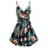 Palm Floral Print Sundress Cross Back Surplice Spaghetti Strap Summer Dress - DEEP BLUE S