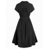 Robe Chemise Ceinturée Auto-Nouée avec Boutons - Noir L