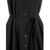 Robe Chemise Ceinturée Auto-Nouée avec Boutons - Noir L