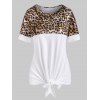 Leopard Print Tie Hem Short Sleeve T-shirt - WHITE L