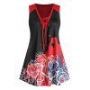 Débardeur à Imprimé Fleuri de Grande Taille à Lacets - Noir 5X