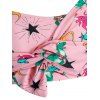 Plus Size Star Dinosaur Knotted Tankini Swimwear with Skirt - PINK ROSE L