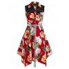 Robe Mouchoir Mi-Longue Fleurie Imprimée de Grande Taille - Rouge Vineux 2X