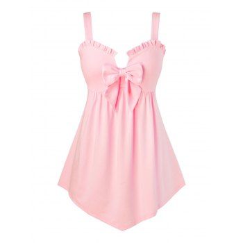 

Plus Size Ruffled Bowknot Peplum Tank Top, Pig pink