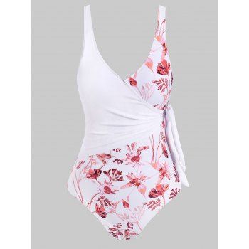 

Floral Print Surplice Backless One-piece Swimsuit, White