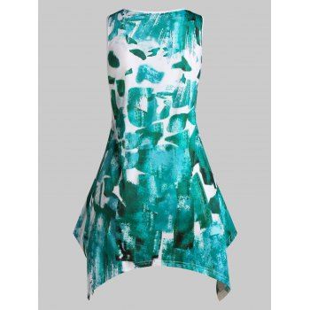 

Plus Size Floral Print Long Hanky Hem Tank Top, Macaw blue green