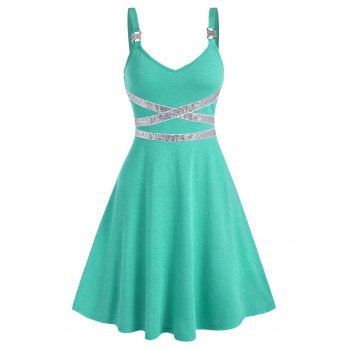 

Sleeveless Sequin Panel Flare Dress, Medium turquoise