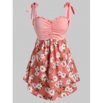 

Plus Size Flower Print High Waist Tank Top, Pink rose