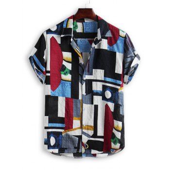 

Geometric Spliced Print Short Sleeve Shirt, Multicolor a