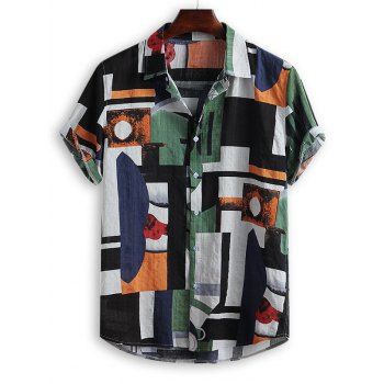 

Geometric Spliced Print Short Sleeve Shirt, Multicolor b