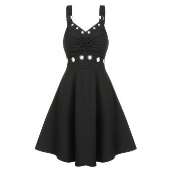 

Grommet Detail Sleeveless Gothic Dress, Black