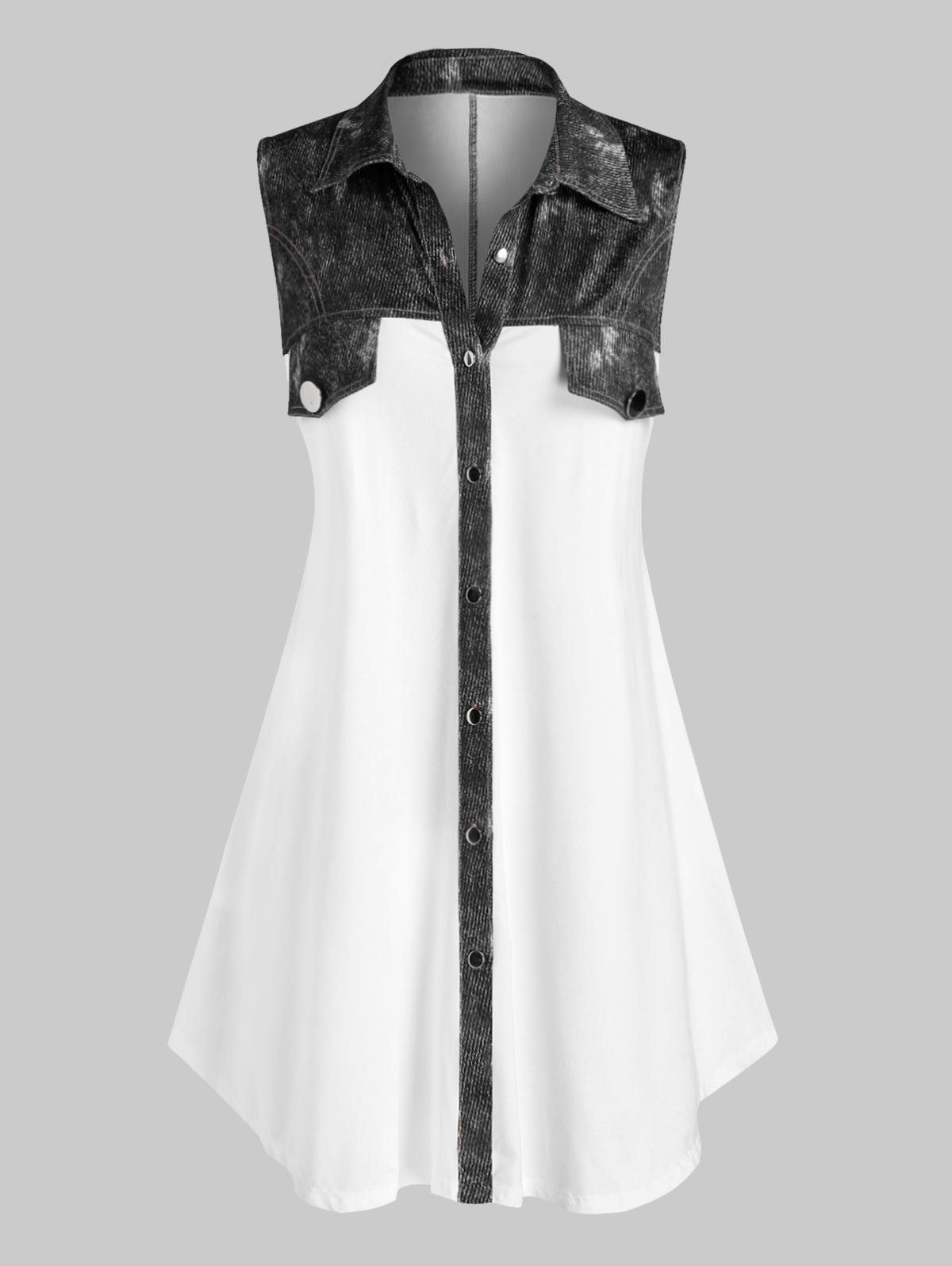 

Plus Size Flat Detail Patchwork Tank Top, Graphite black