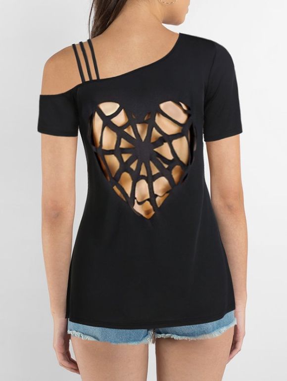 T-shirt à Bretelle Motif de Cœur Découpé - Noir XL