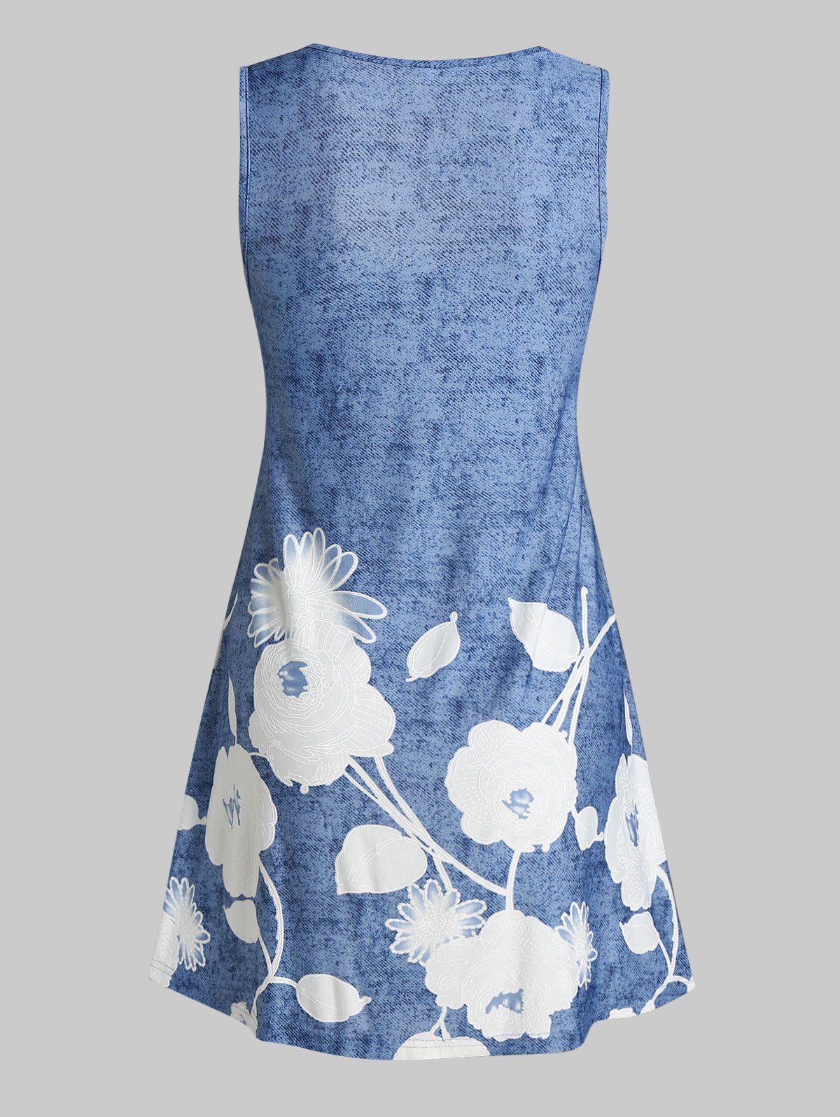 Robe Fleur Imprimée en Dentelle Insérée sans Manches - Ciel Bleu Foncé XL