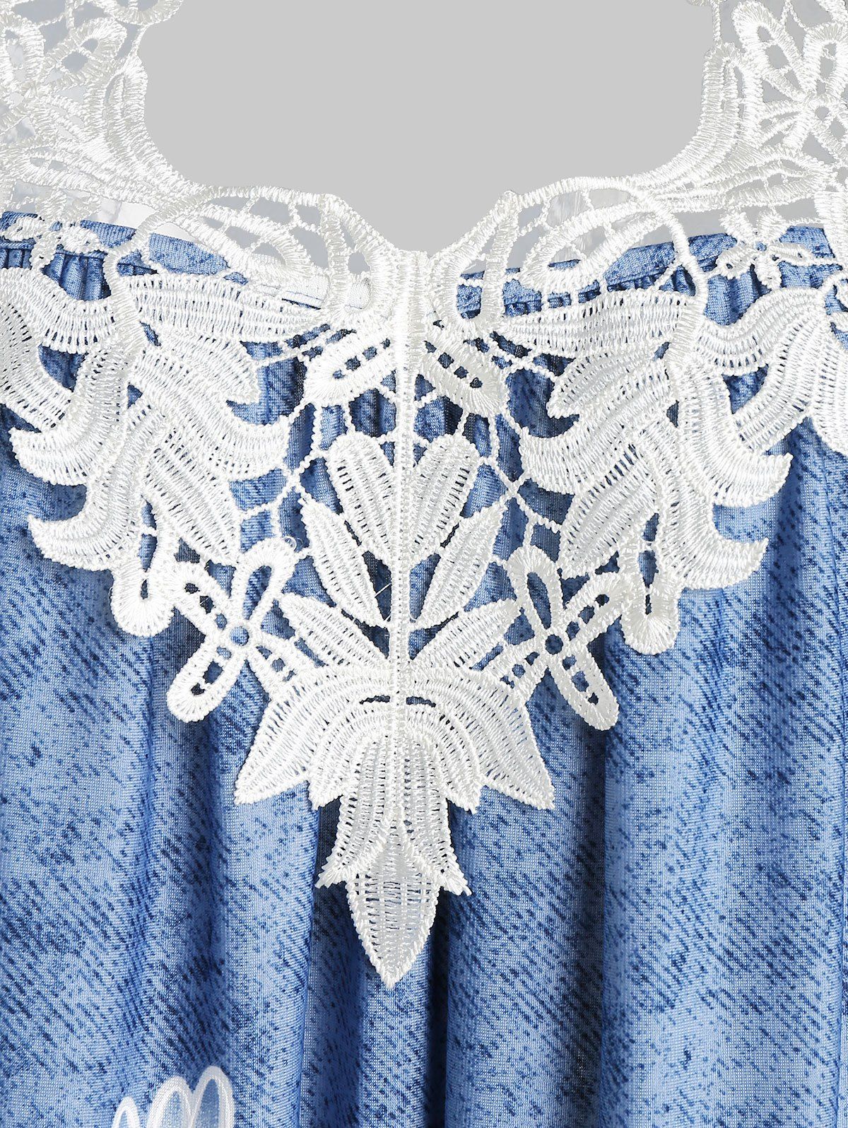 Robe Fleur Imprimée en Dentelle Insérée sans Manches - Ciel Bleu Foncé XL