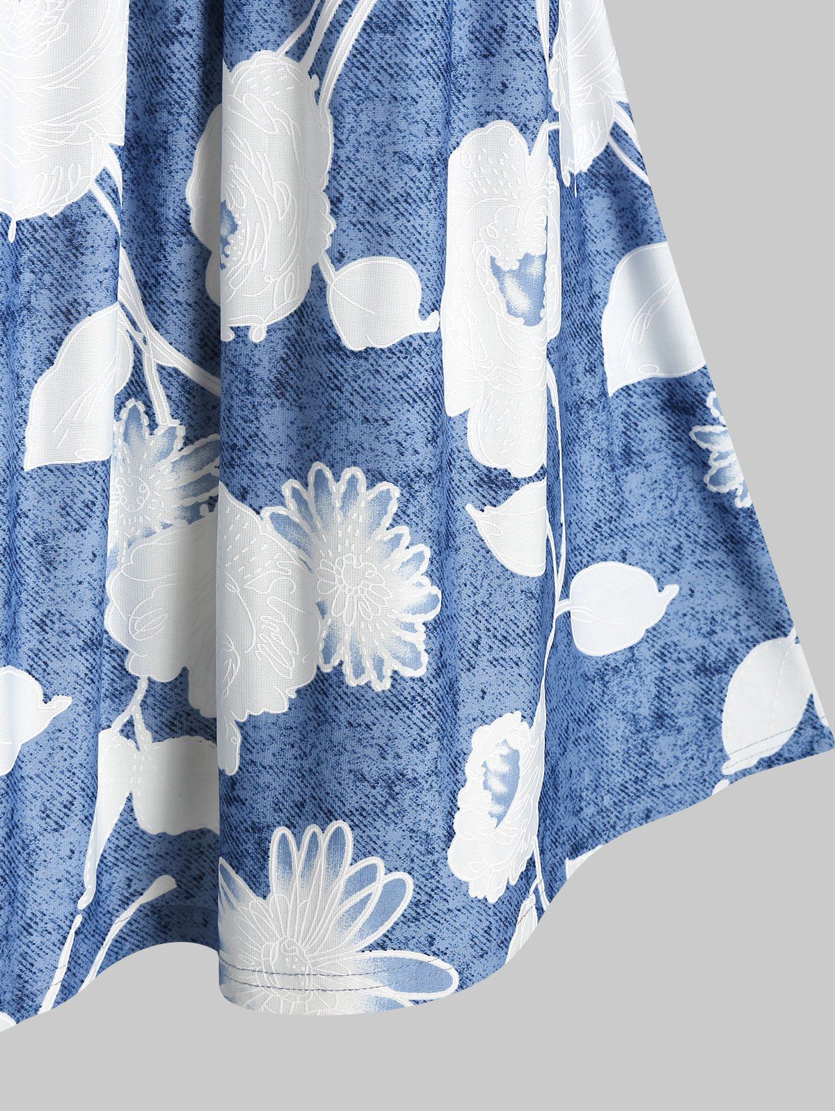 Robe Fleur Imprimée en Dentelle Insérée sans Manches - Ciel Bleu Foncé XL