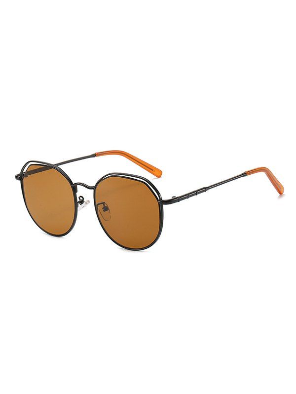 

Metal Hollow Geometric Sunglasses, Brown