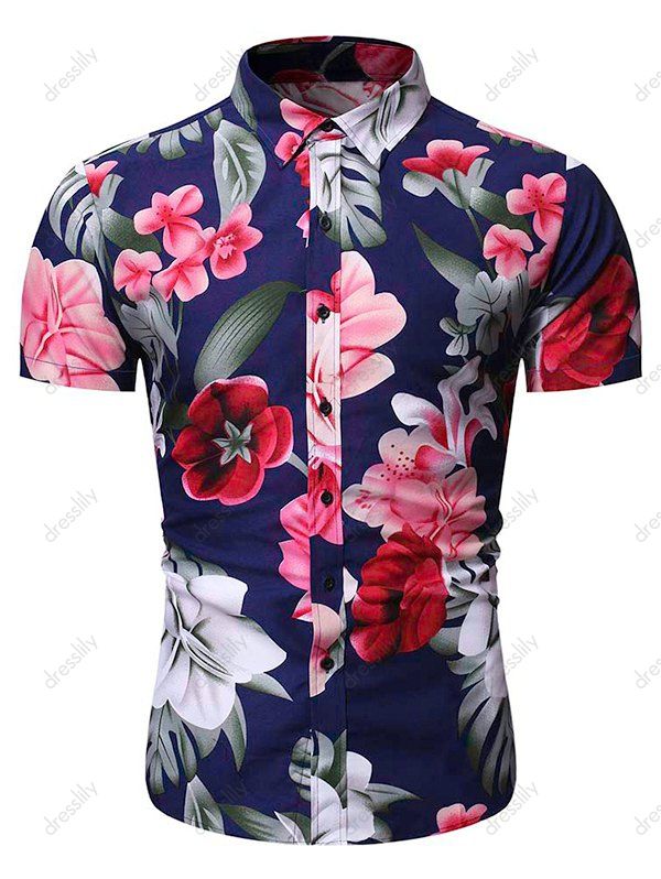 [35% OFF] 2021 Tropical Flower Leaf Print Vacation Shirt In CADETBLUE ...