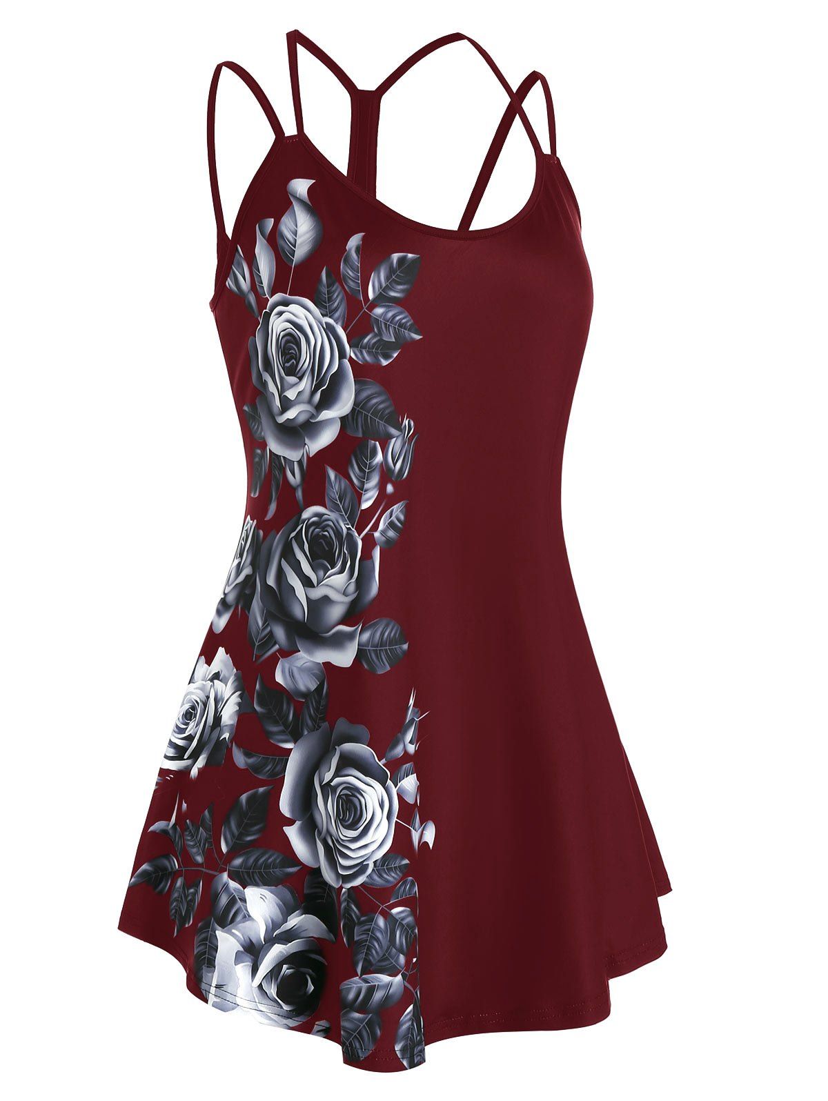 

Plus Size Cutout Floral Print Tank Top, Firebrick