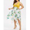 Robe Mouchoir Fleurie Plongeante sans Manches de Grande Taille - Blanc 4X