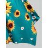 Plus Size Striped Sunflower Print Handkerchief Tank Top - GREENISH BLUE 4X
