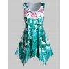Débardeur Mouchoir Long Fleuri Imprimé de Grande Taille - Bleu Vert Ara L